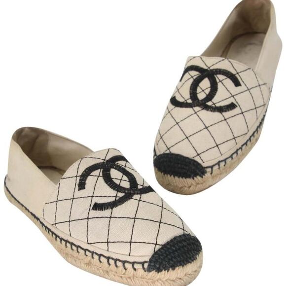 Chanel Espadrille 36 Monogram Canvas Diamond Quilted Cc Flats CC-0321N-0076 - Picture 1 of 11